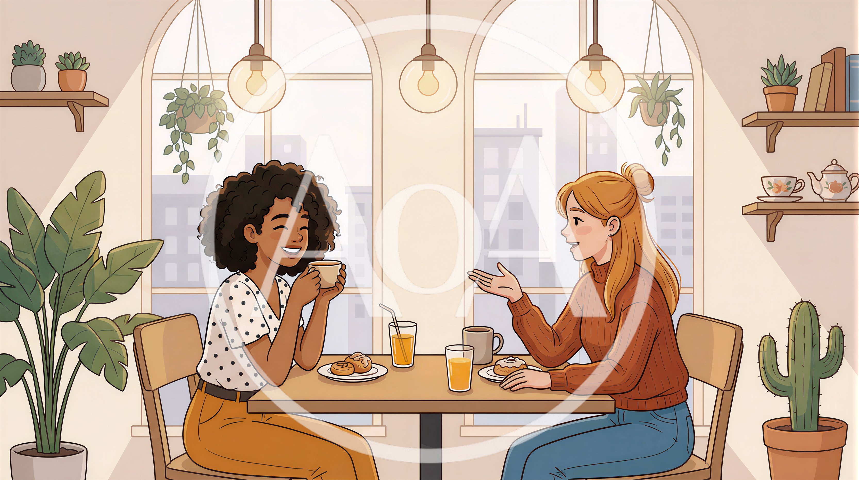 Two Diverse Women Chatting Over Coffee In A Cafe