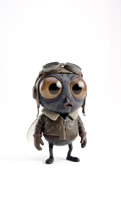 Cute Anthropomorphic Fly Character Wearing Aviator Gear