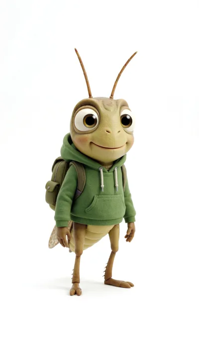 3D Rendered Anthropomorphic Grasshopper Character Wearing A Hoodie