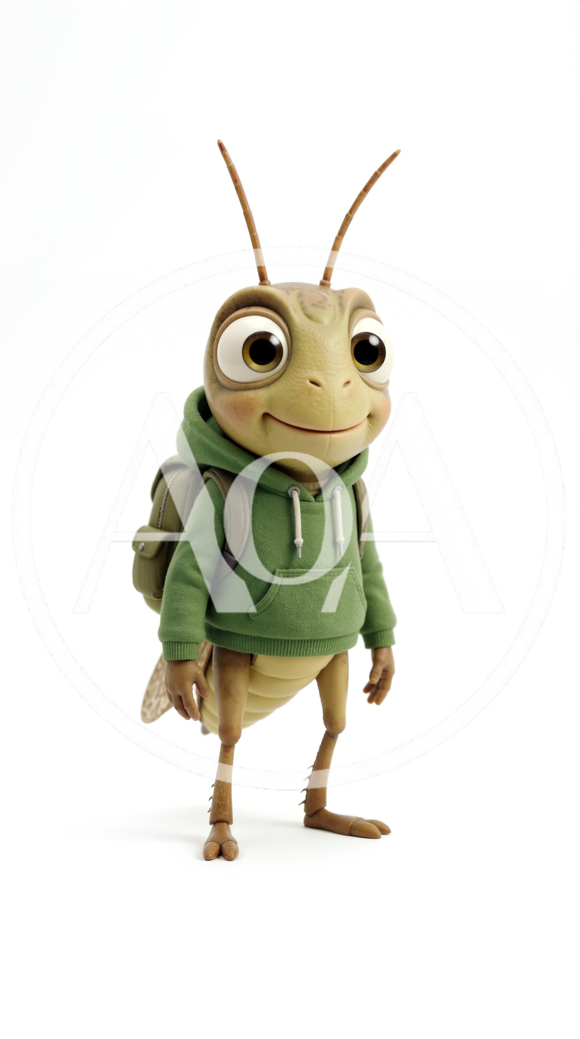 3D Rendered Anthropomorphic Grasshopper Character Wearing A Hoodie