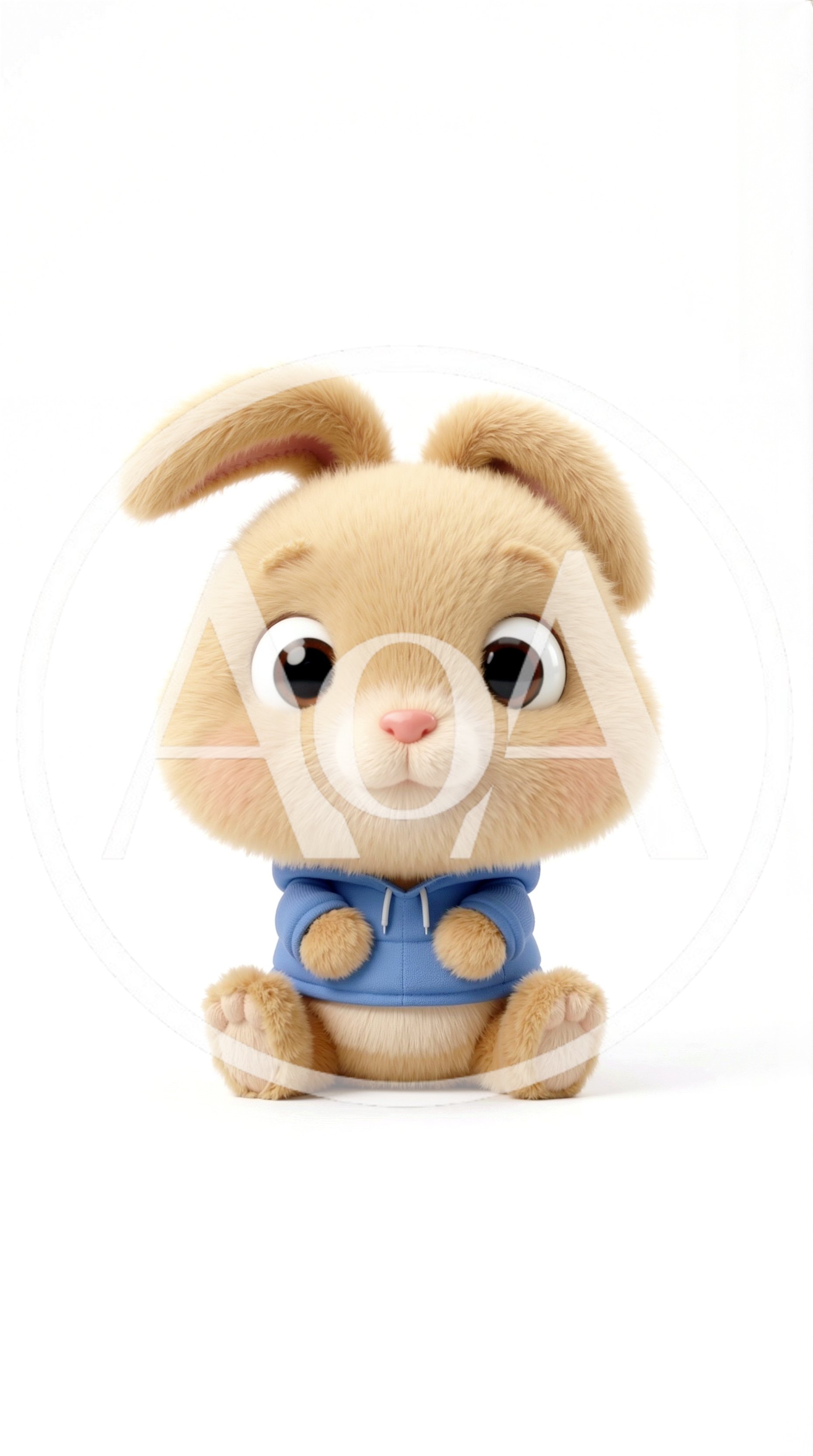Cute Fluffy Bunny Wearing A Blue Hoodie