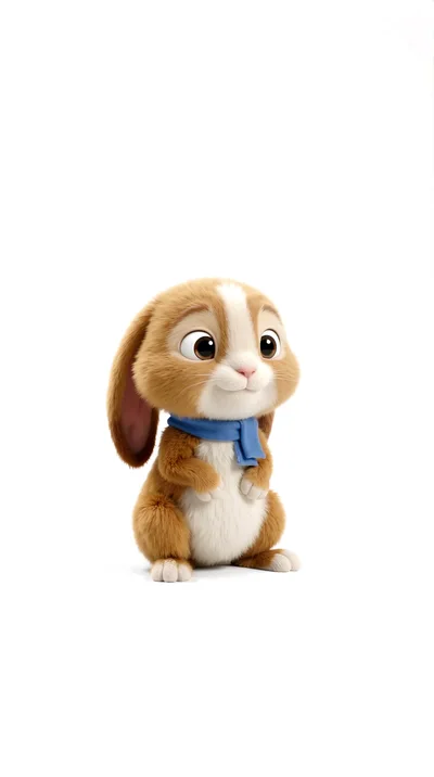 Cute 3D Rendered Bunny Wearing A Blue Scarf