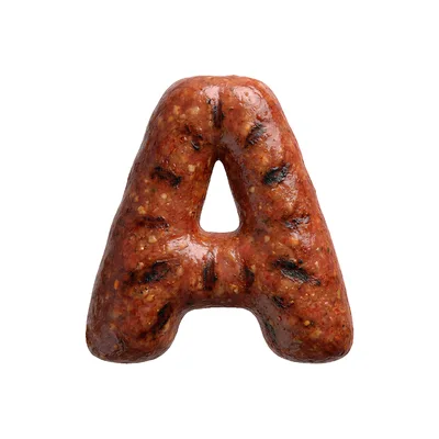 Grilled Sausage Letter A Isolated On White Background