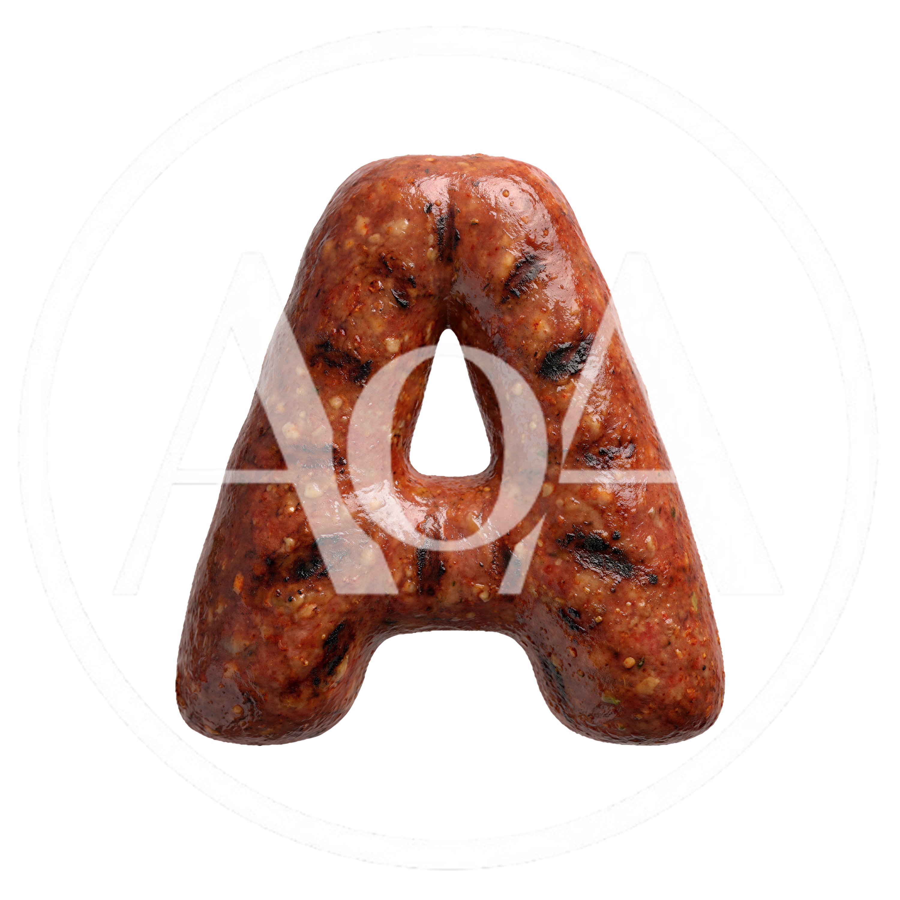 Grilled Sausage Letter A Isolated On White Background
