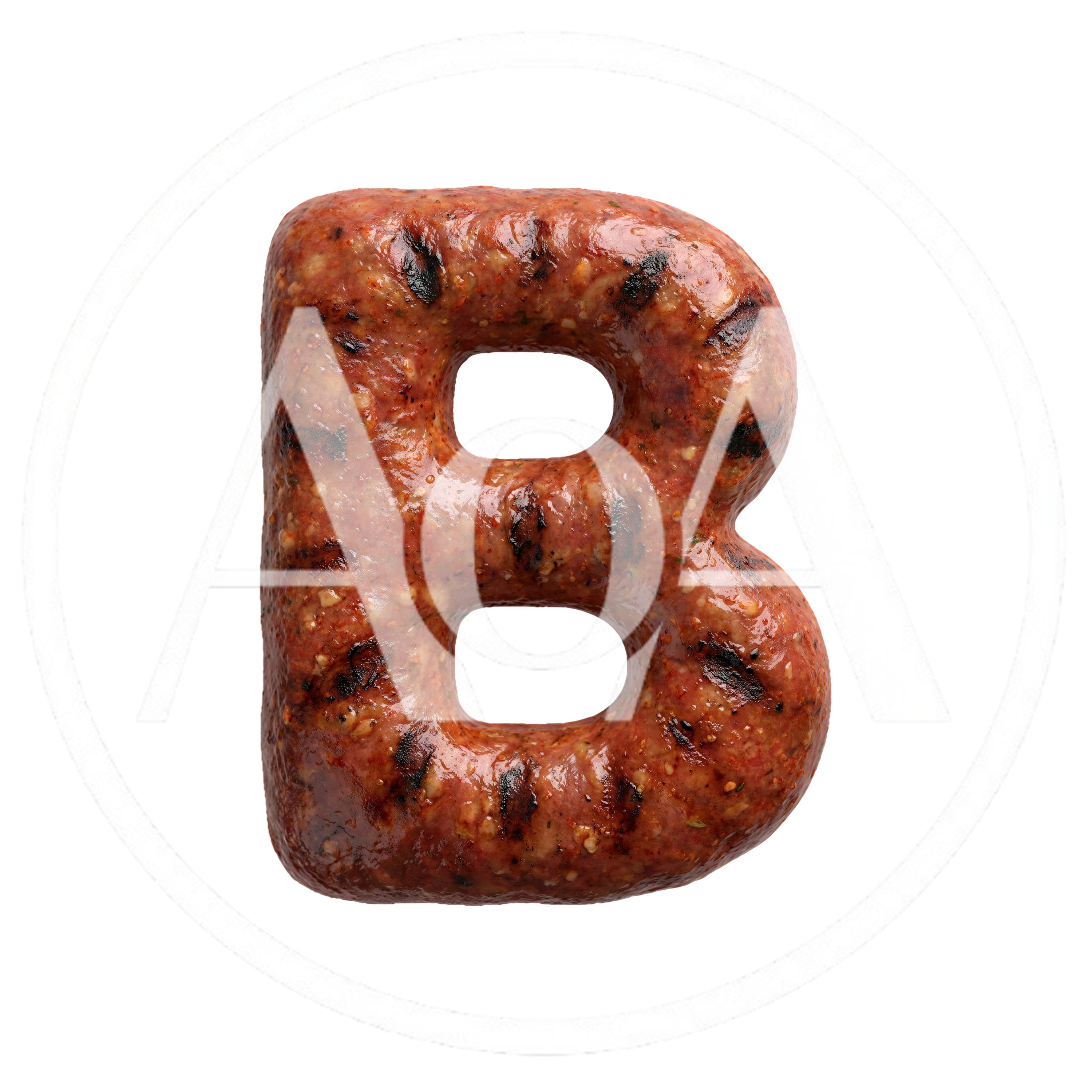 Grilled Sausage Letter B Isolated On White