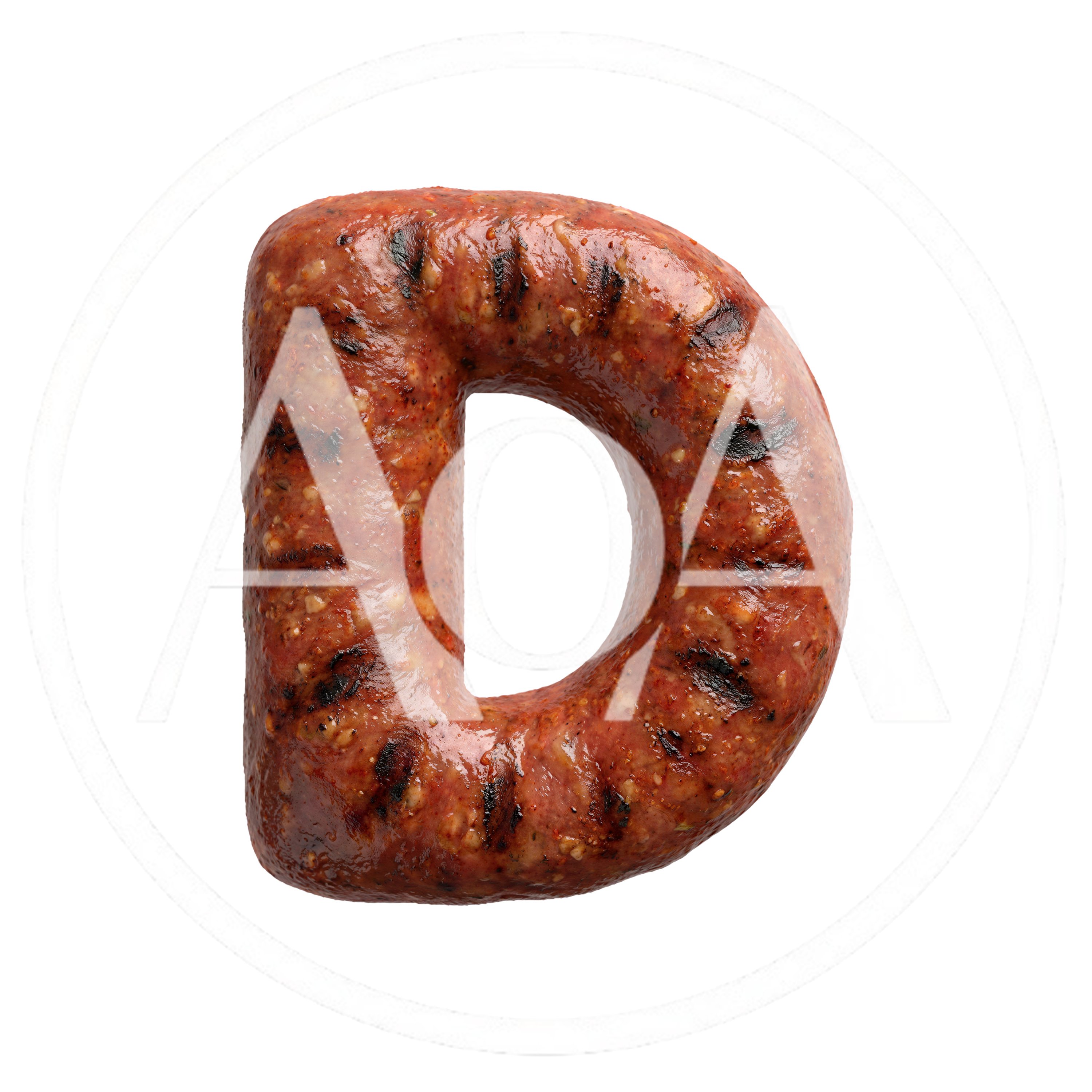 Grilled Sausage Letter D Isolated On White Background