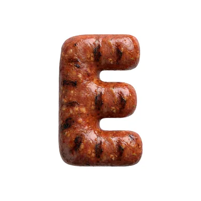 Grilled Sausage Letter E Isolated On White