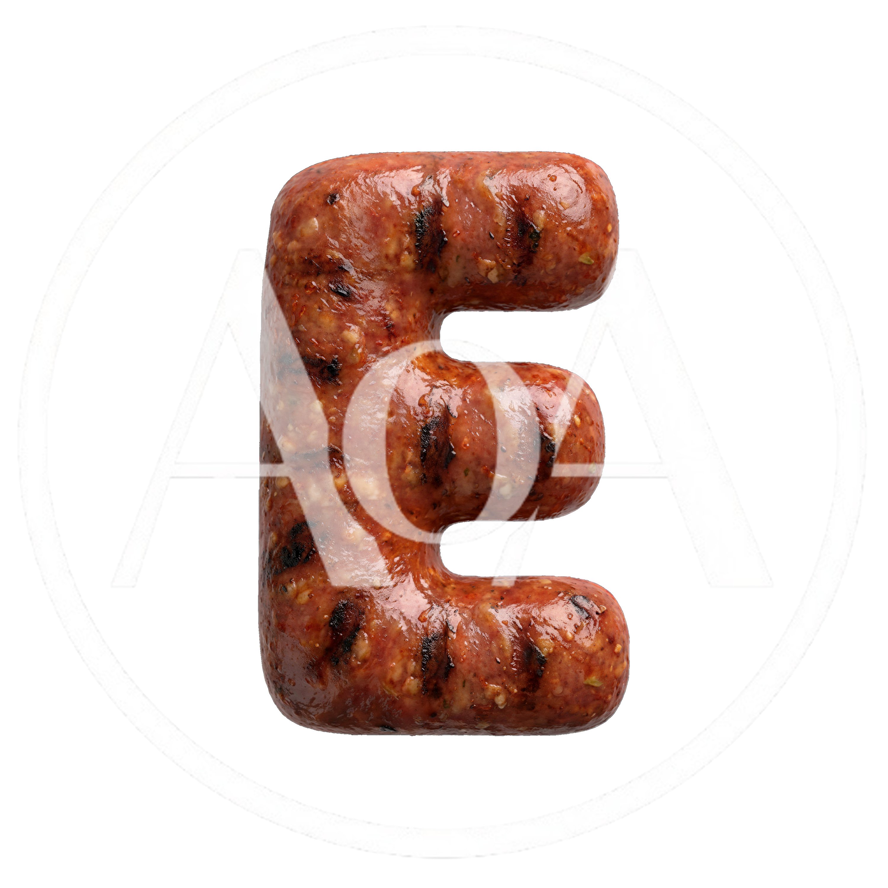 Grilled Sausage Letter E Isolated On White