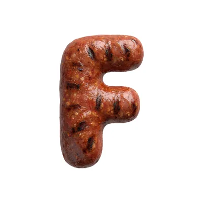 Grilled Sausage Letter F Isolated On White Background