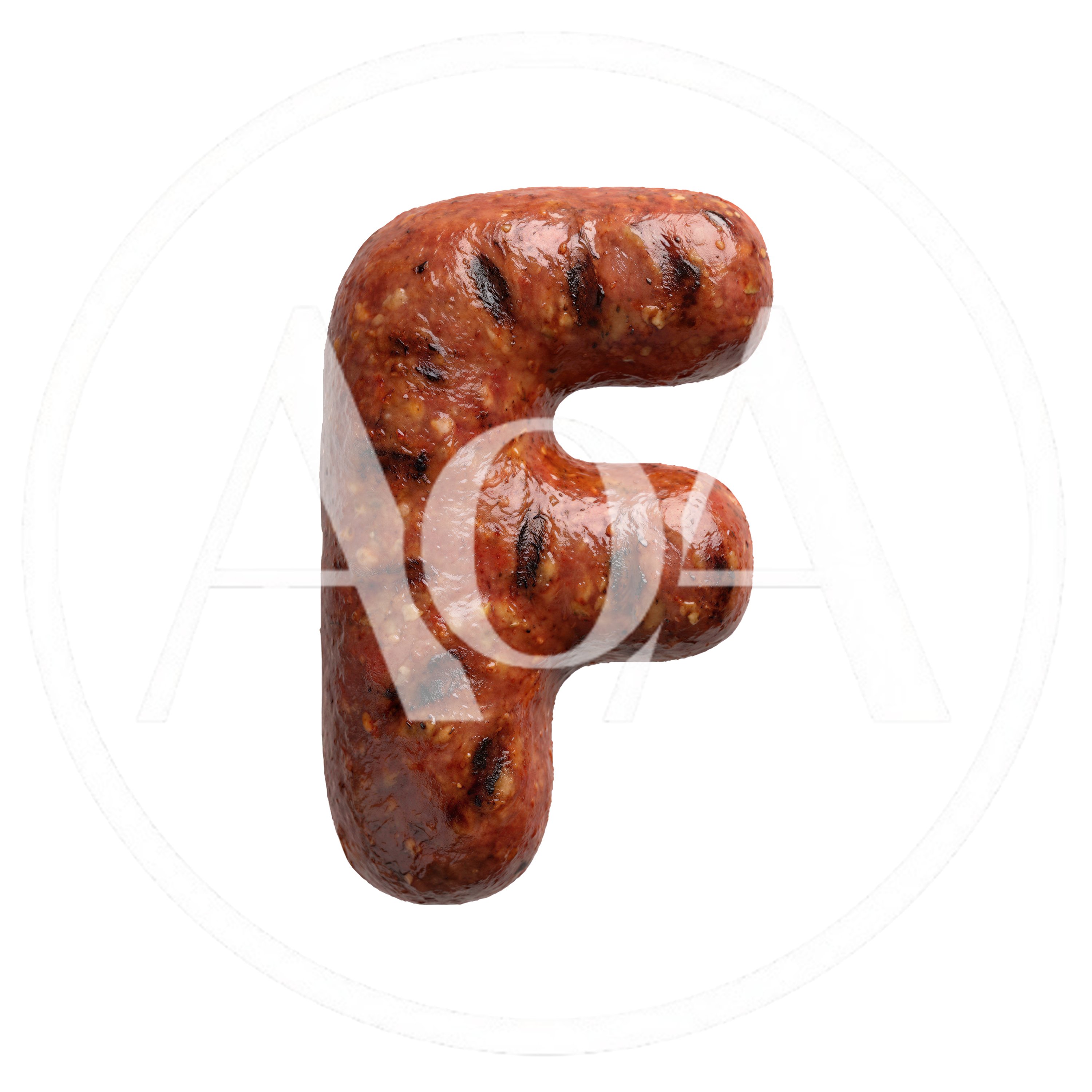 Grilled Sausage Letter F Isolated On White Background