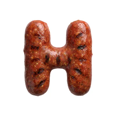 Letter H Shaped Grilled Sausage Isolated On White