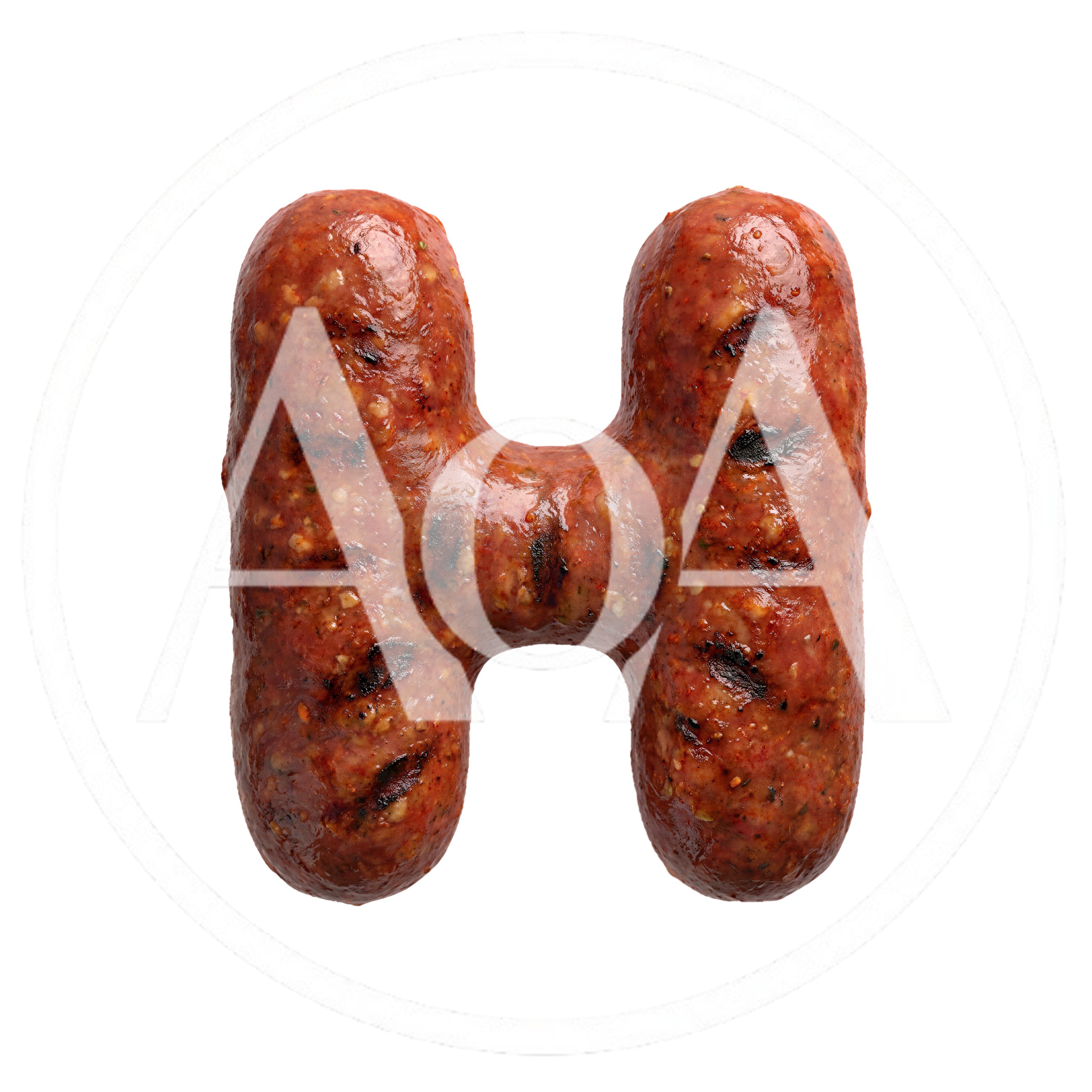 Letter H Shaped Grilled Sausage Isolated On White