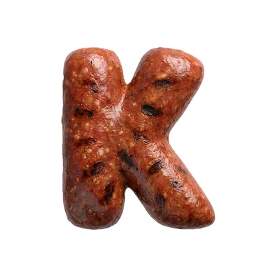 Grilled Sausage Letter K Isolated On White Background