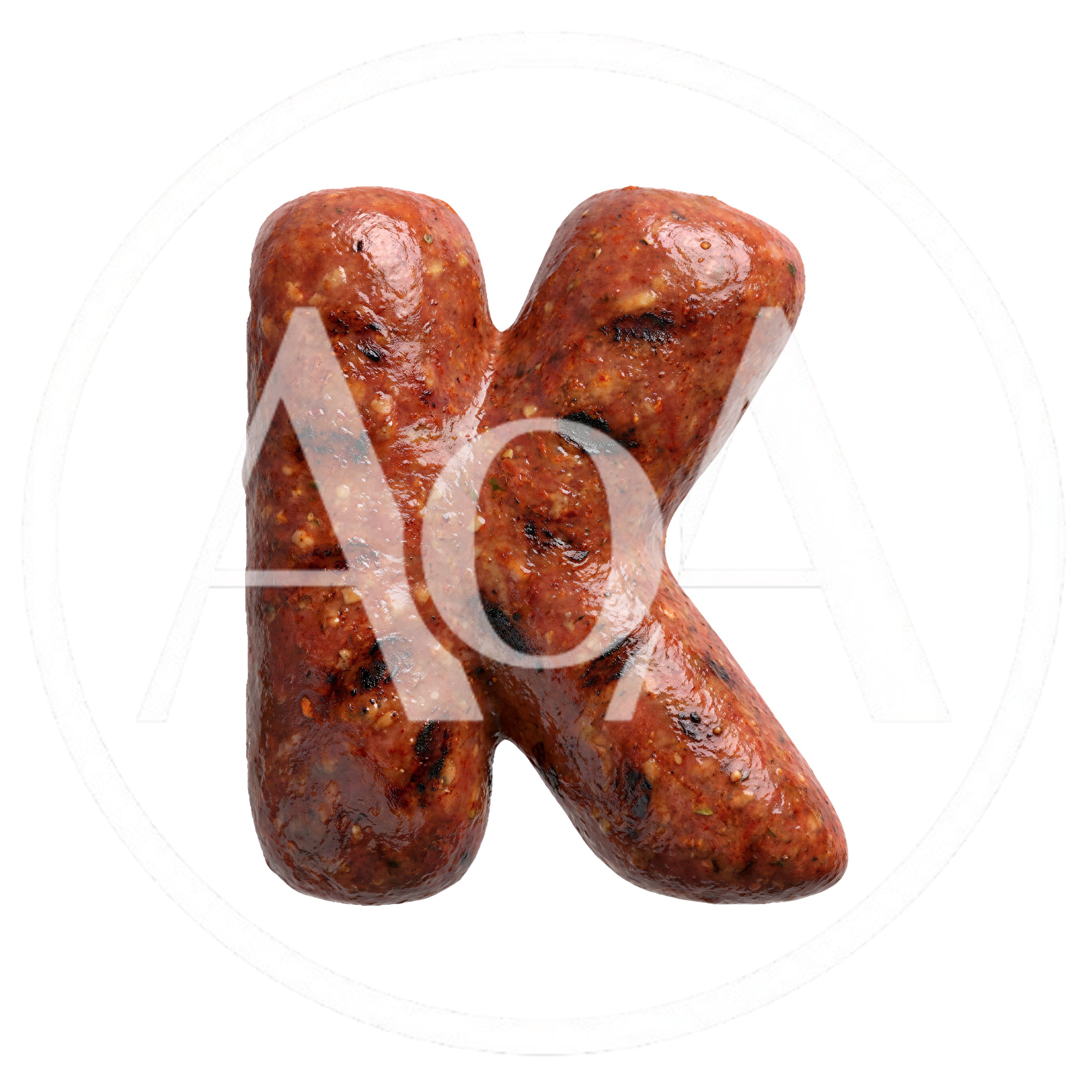 Grilled Sausage Letter K Isolated On White Background