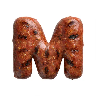 Grilled Sausage Letter M Isolated On White Background