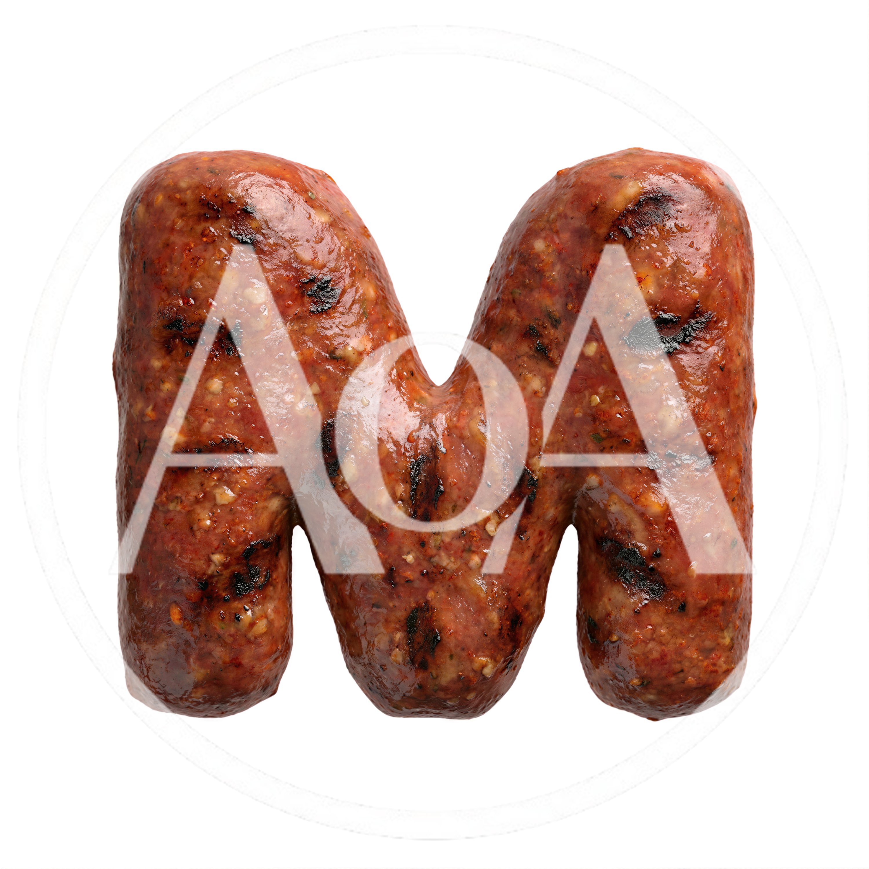 Grilled Sausage Letter M Isolated On White Background