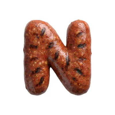 Grilled Sausage Letter N Isolated On White