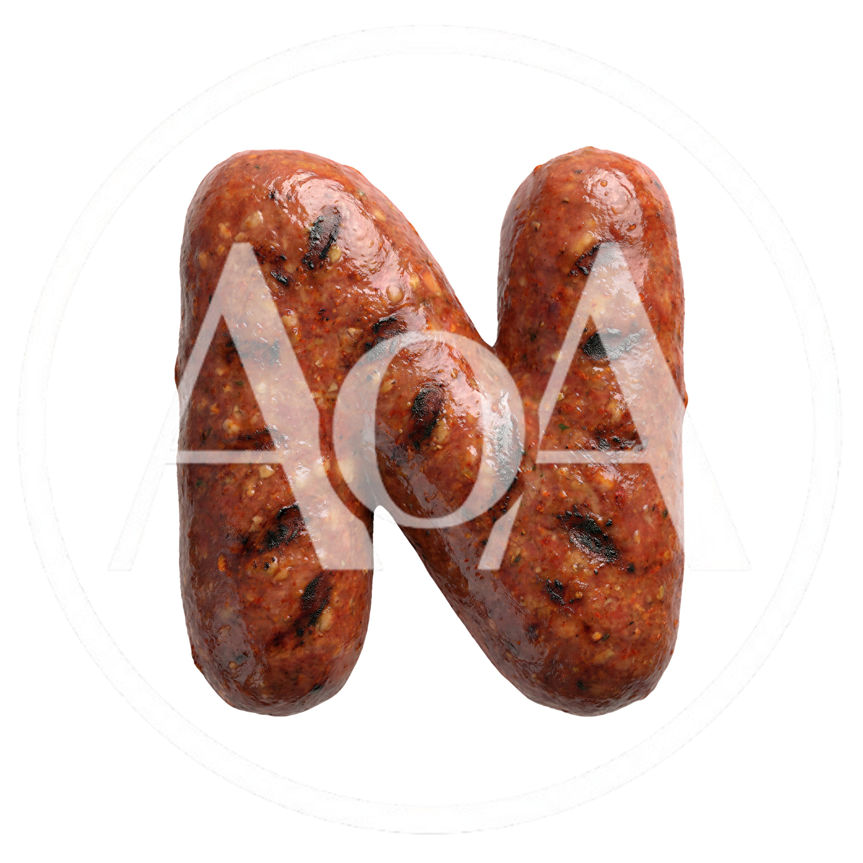 Grilled Sausage Letter N Isolated On White