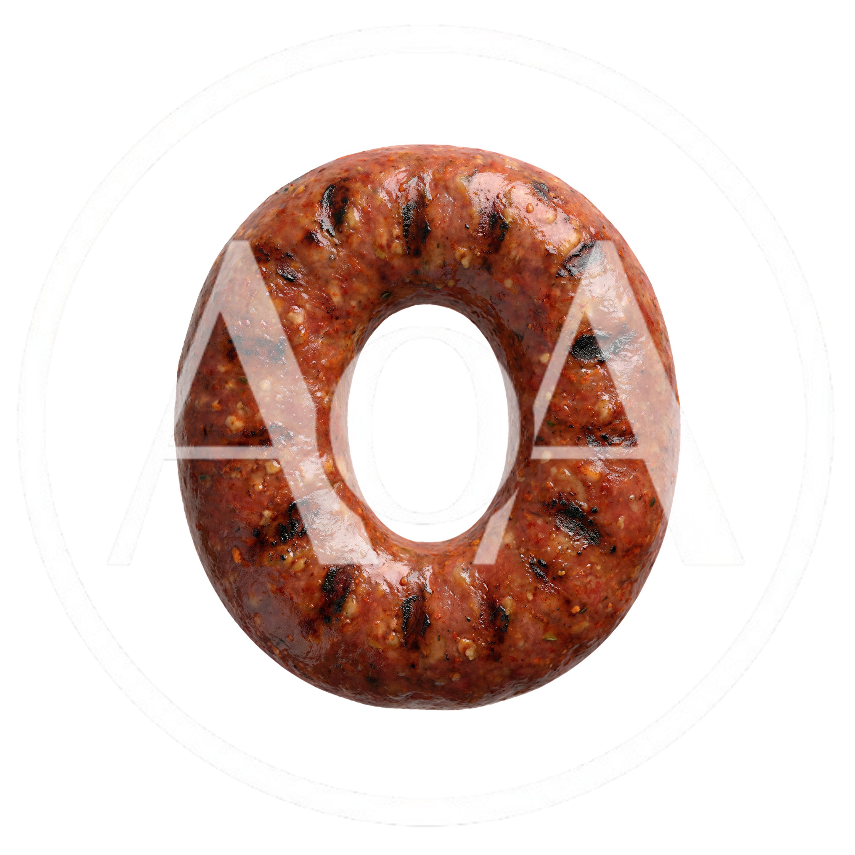 Letter O Shaped Grilled Sausage Isolated On White