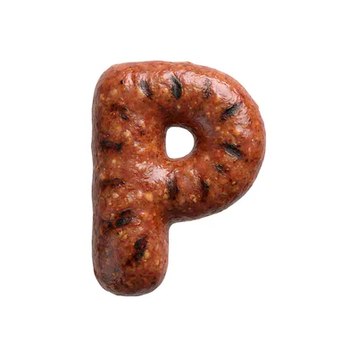 Grilled Sausage Letter P Isolated On White