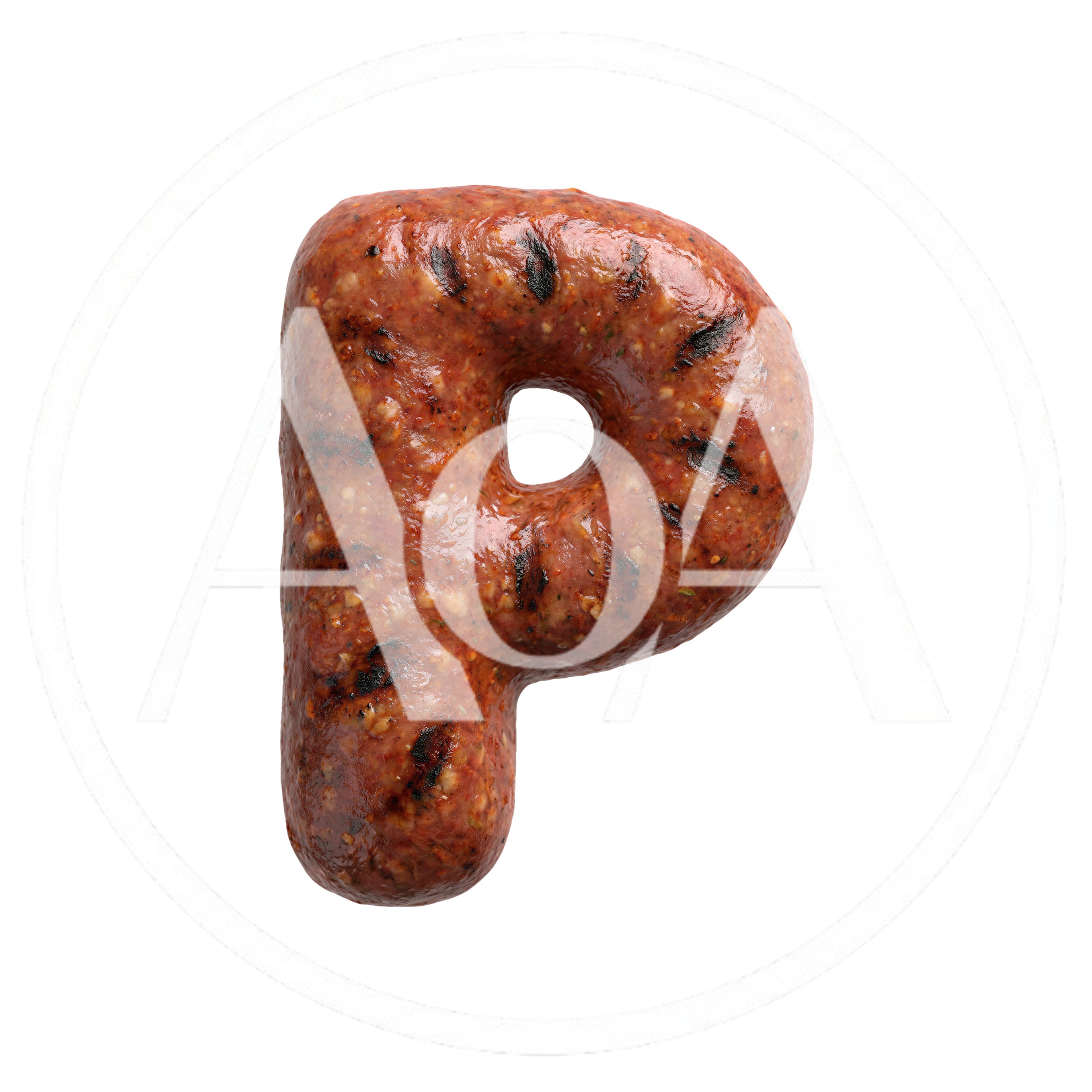 Grilled Sausage Letter P Isolated On White