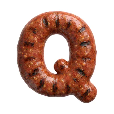 Grilled Sausage Letter Q Isolated On White Background