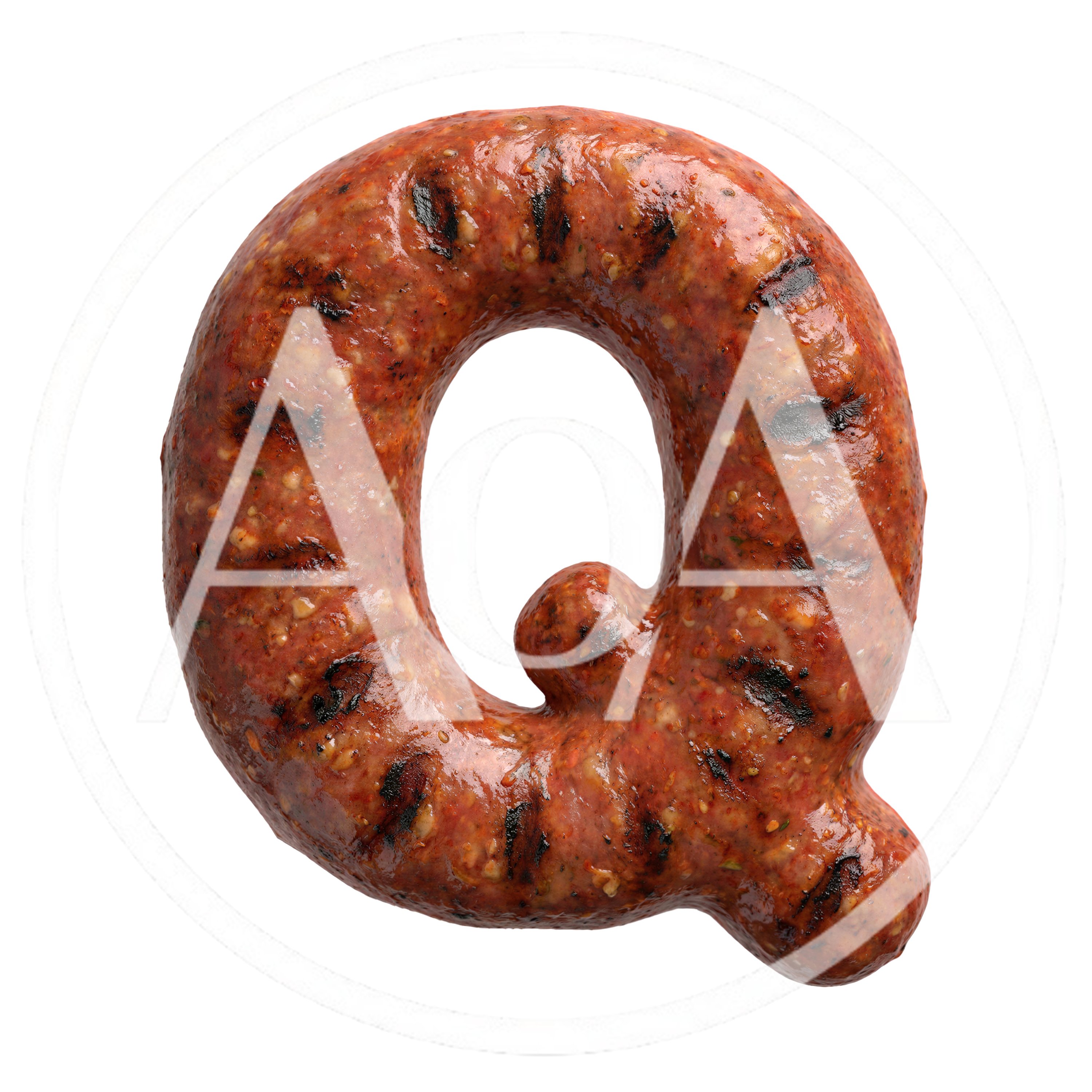 Grilled Sausage Letter Q Isolated On White Background