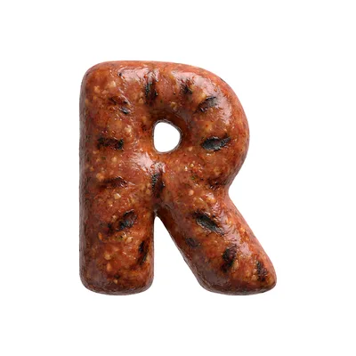 Grilled Sausage Letter R Isolated On White Background