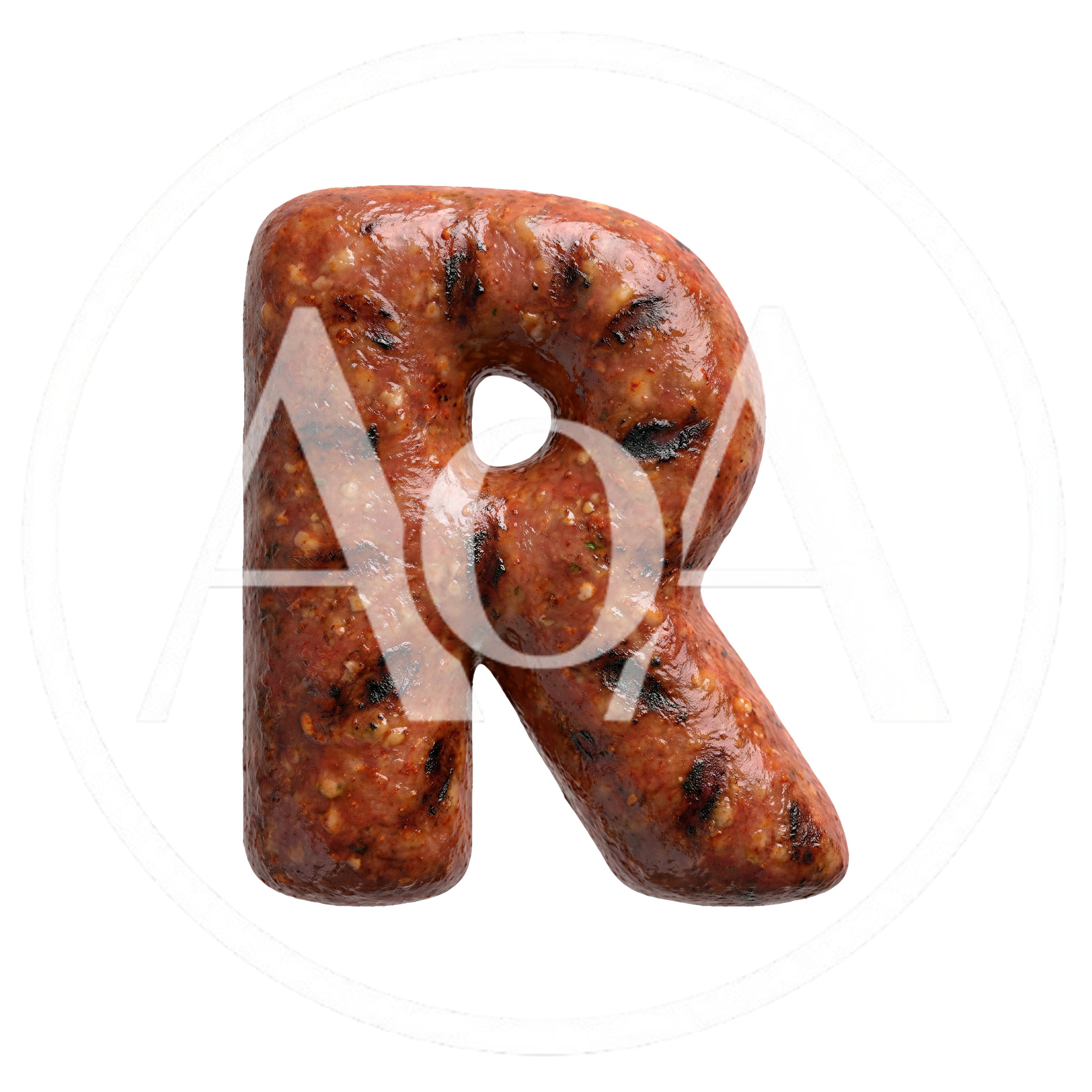 Grilled Sausage Letter R Isolated On White Background