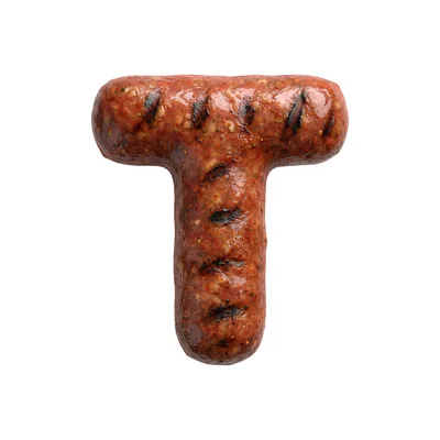 Grilled Sausage Letter T Isolated On White Background