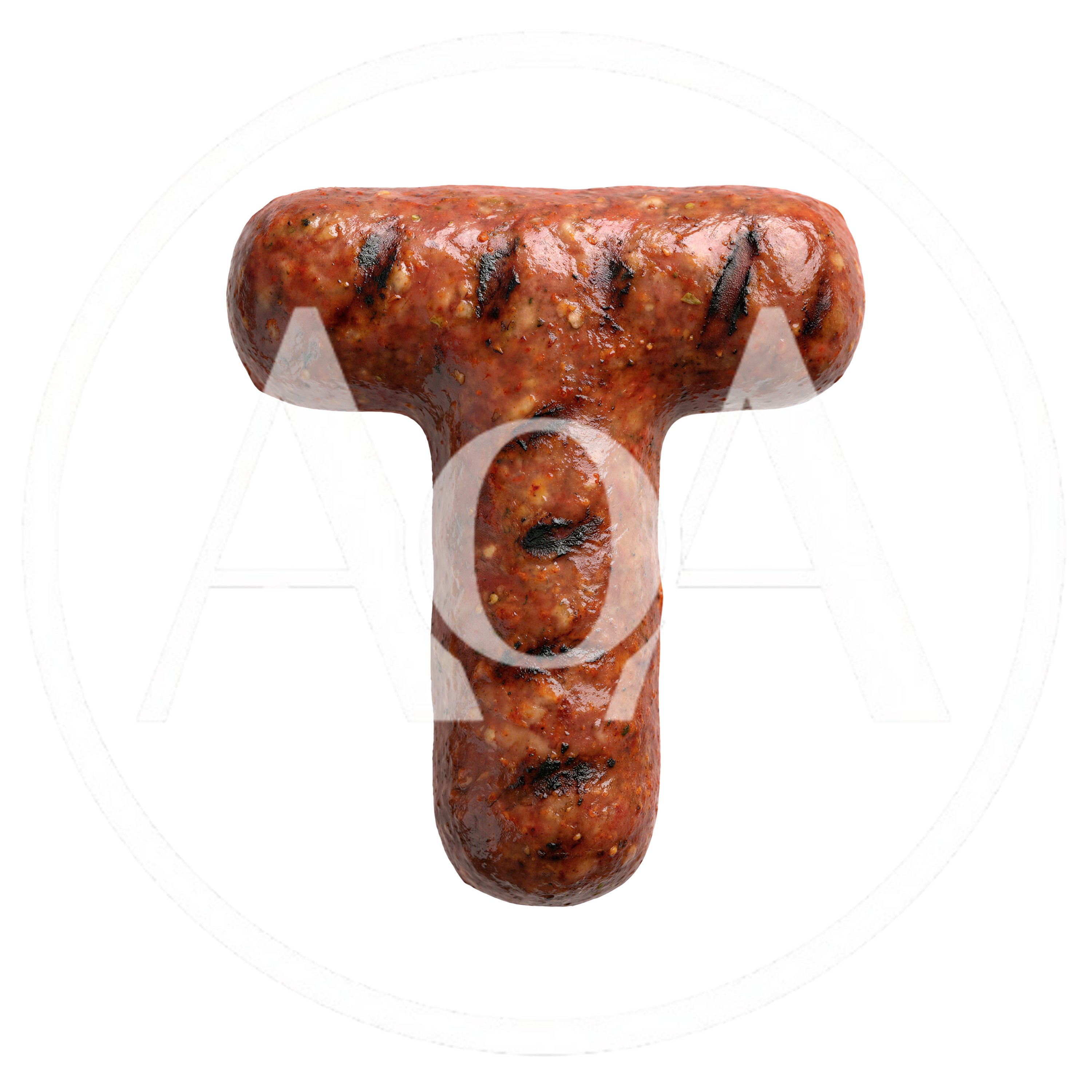 Grilled Sausage Letter T Isolated On White Background
