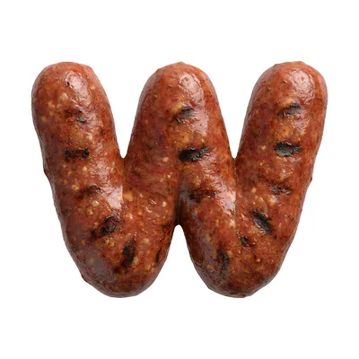 Grilled Sausage Letter W Isolated On White Background