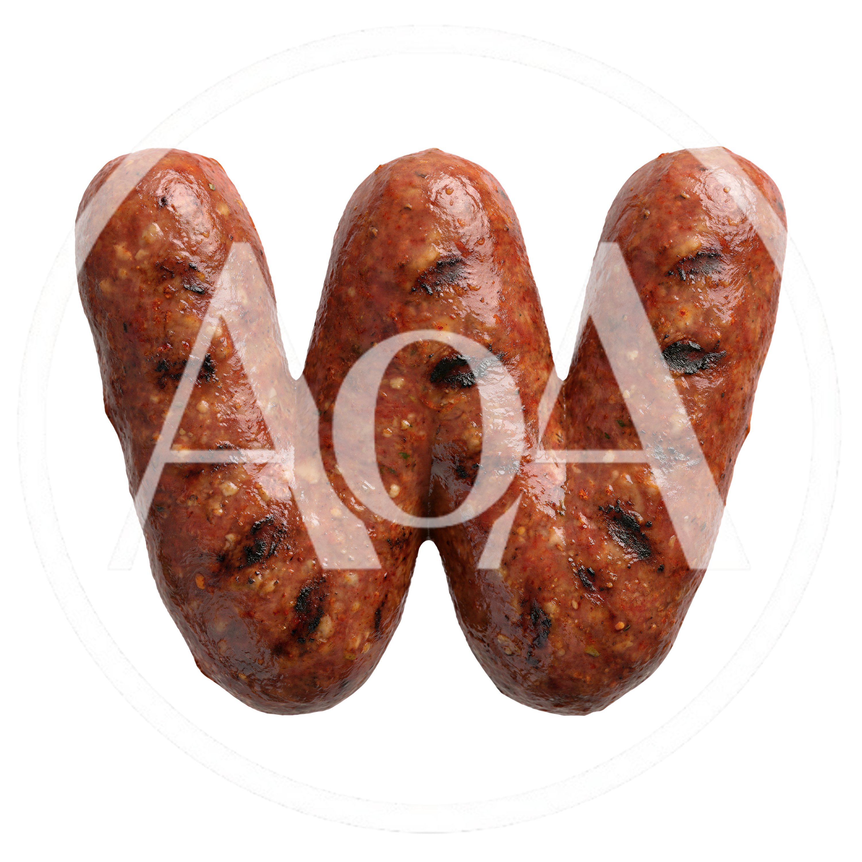 Grilled Sausage Letter W Isolated On White Background
