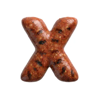 Grilled Sausage Letter X Isolated On White
