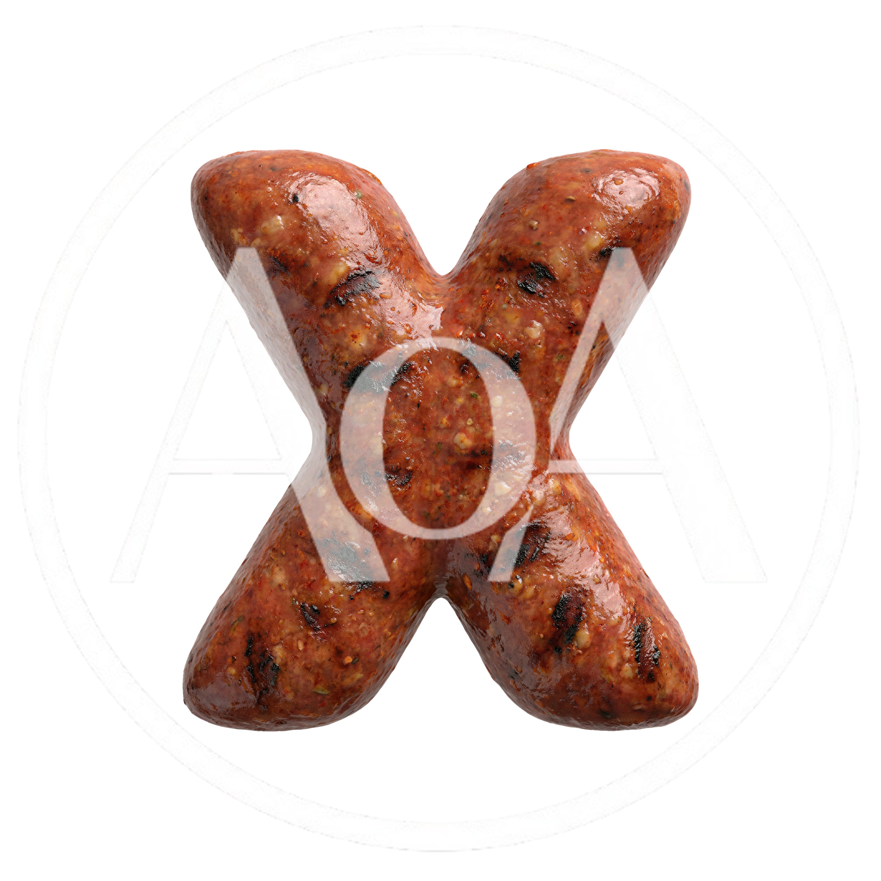 Grilled Sausage Letter X Isolated On White