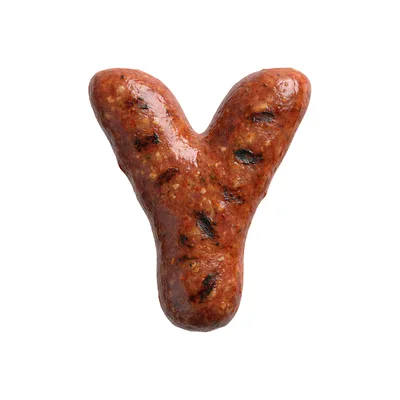 Grilled Sausage Letter Y Isolated On White Background