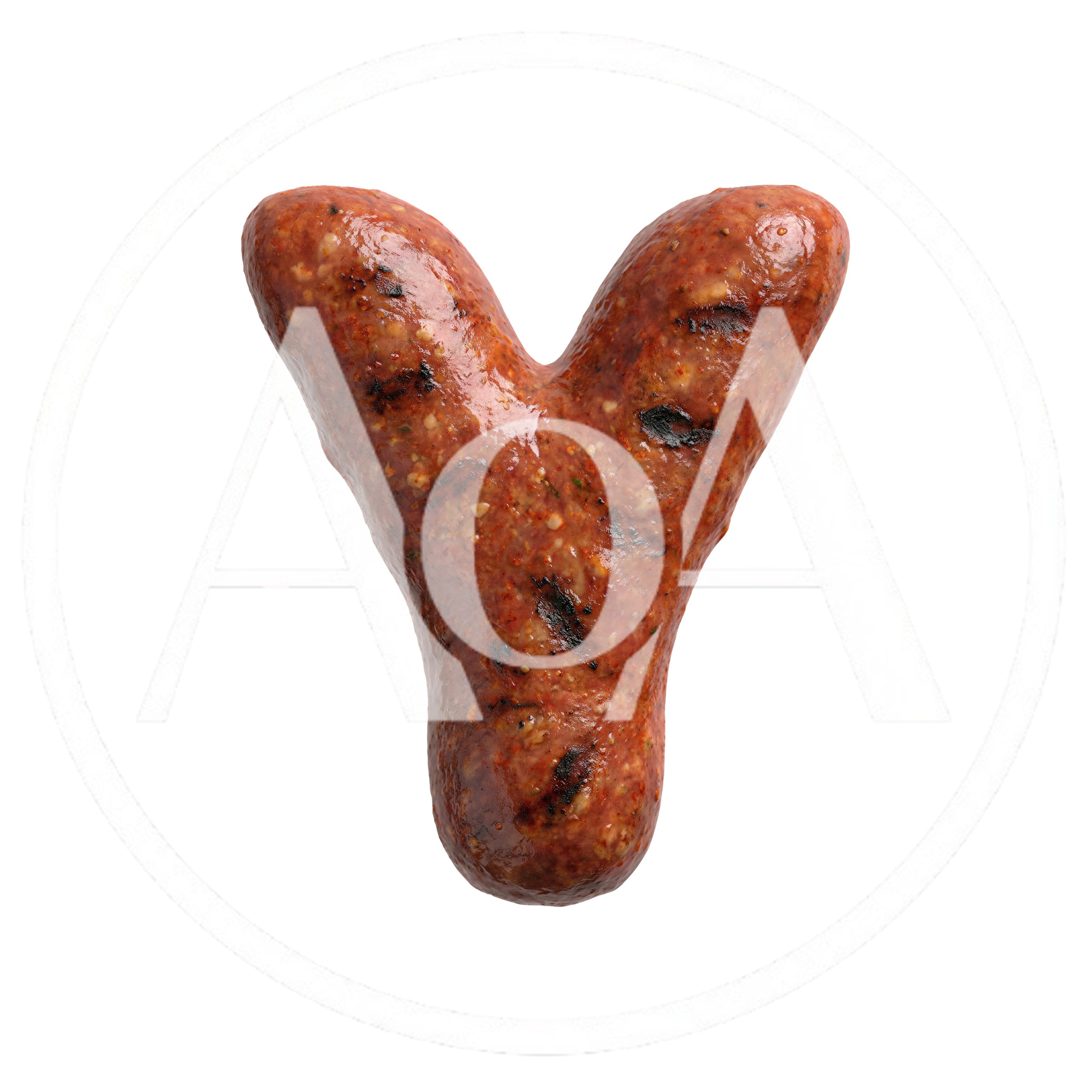 Grilled Sausage Letter Y Isolated On White Background