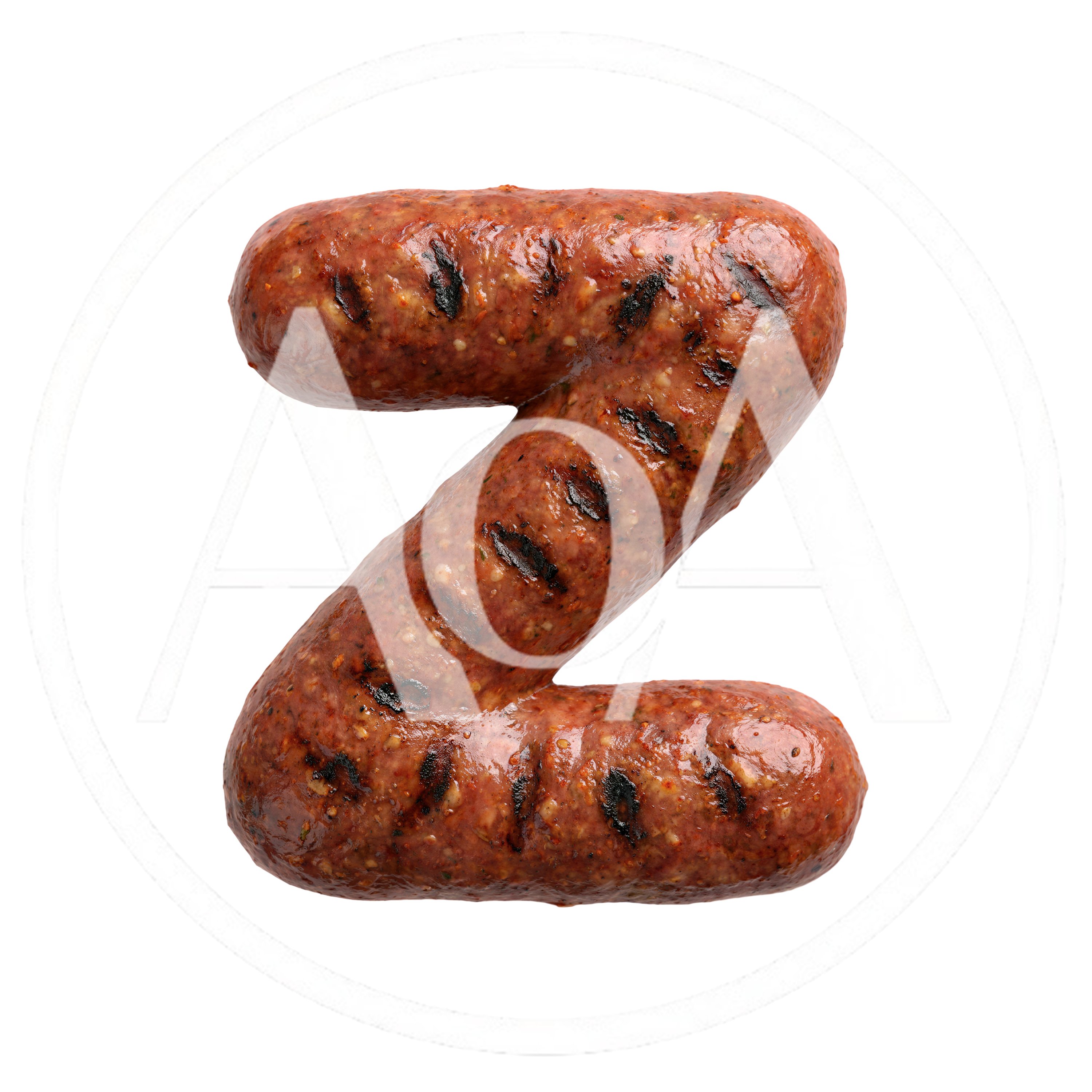 Grilled Sausage Letter Z Isolated On White Background