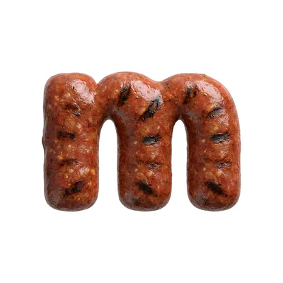 Grilled Sausage Letter M Isolated On White