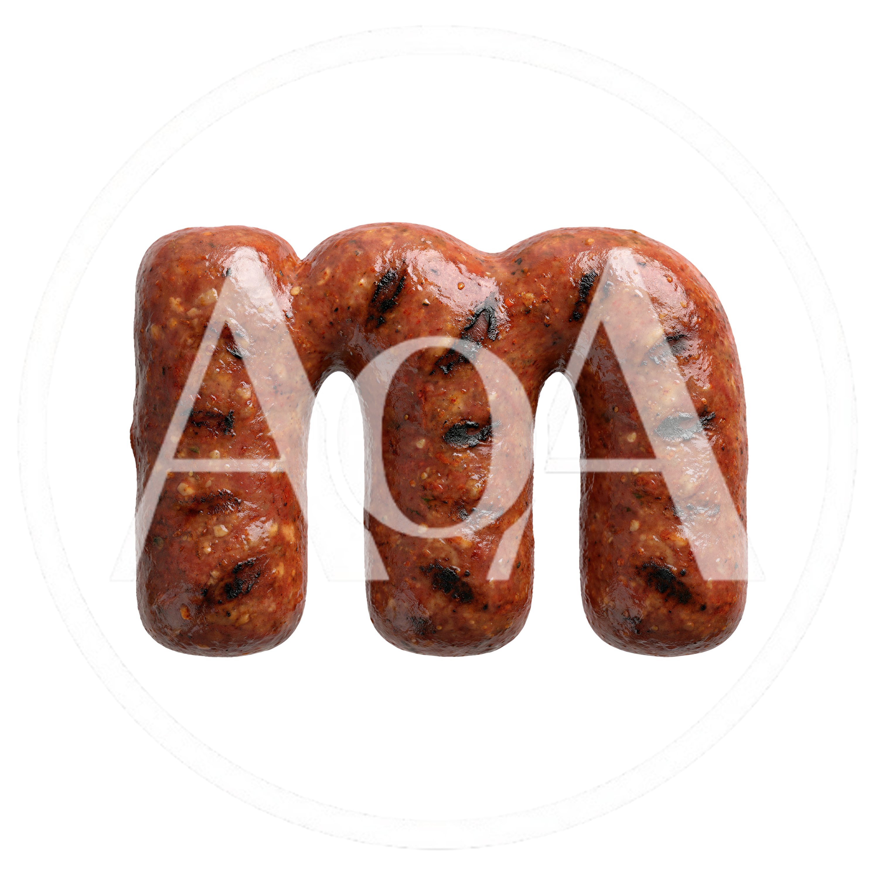 Grilled Sausage Letter M Isolated On White
