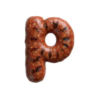 Grilled Sausage Letter P Isolated On White Background