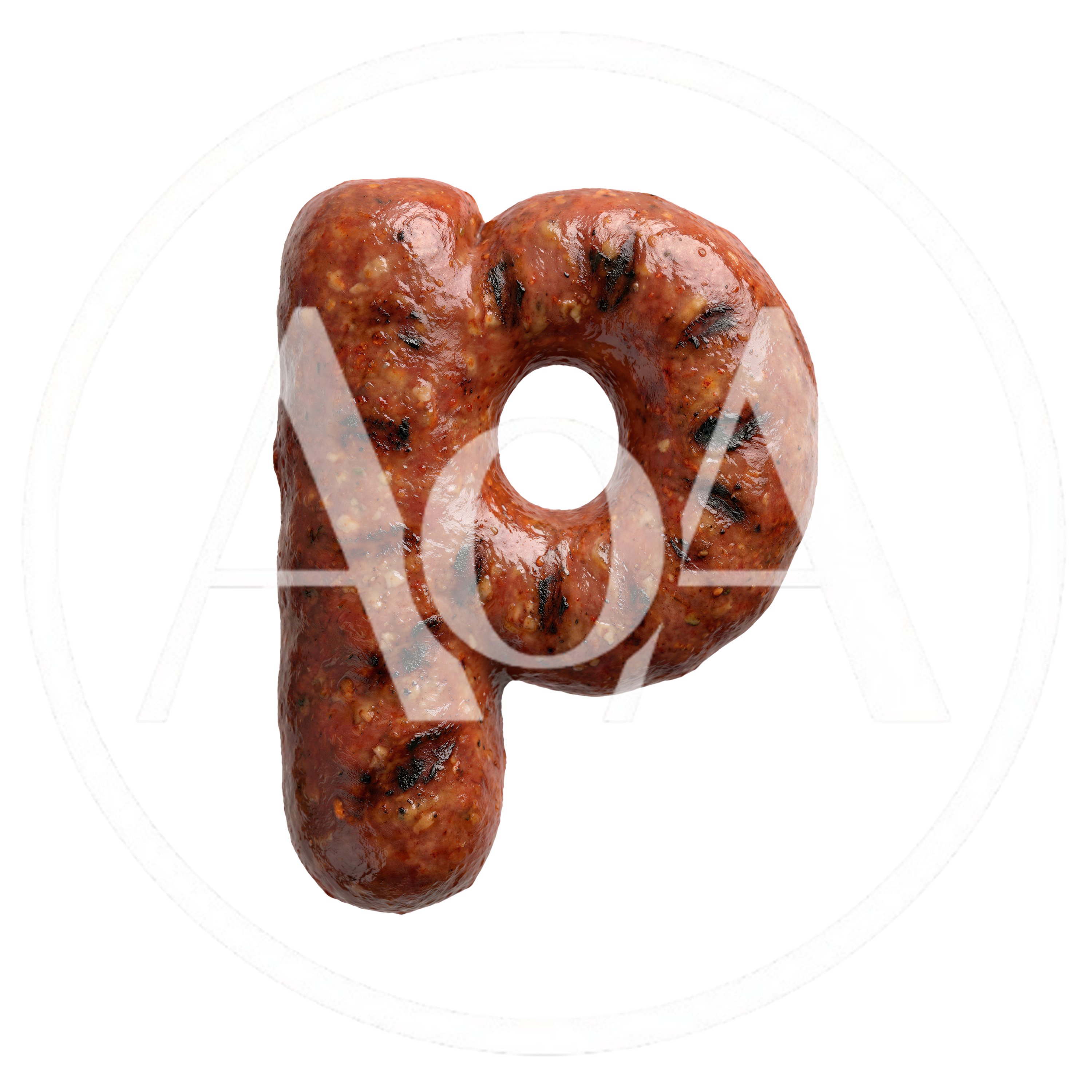 Grilled Sausage Letter P Isolated On White Background