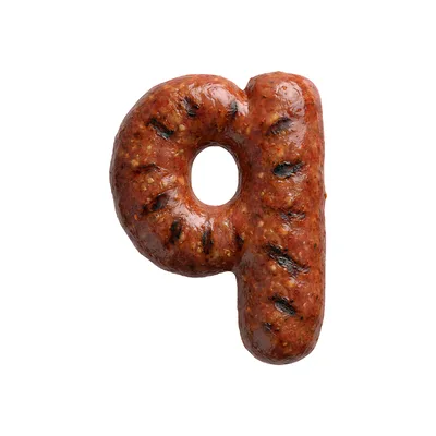 Grilled Sausage Letter Q Isolated On White Background