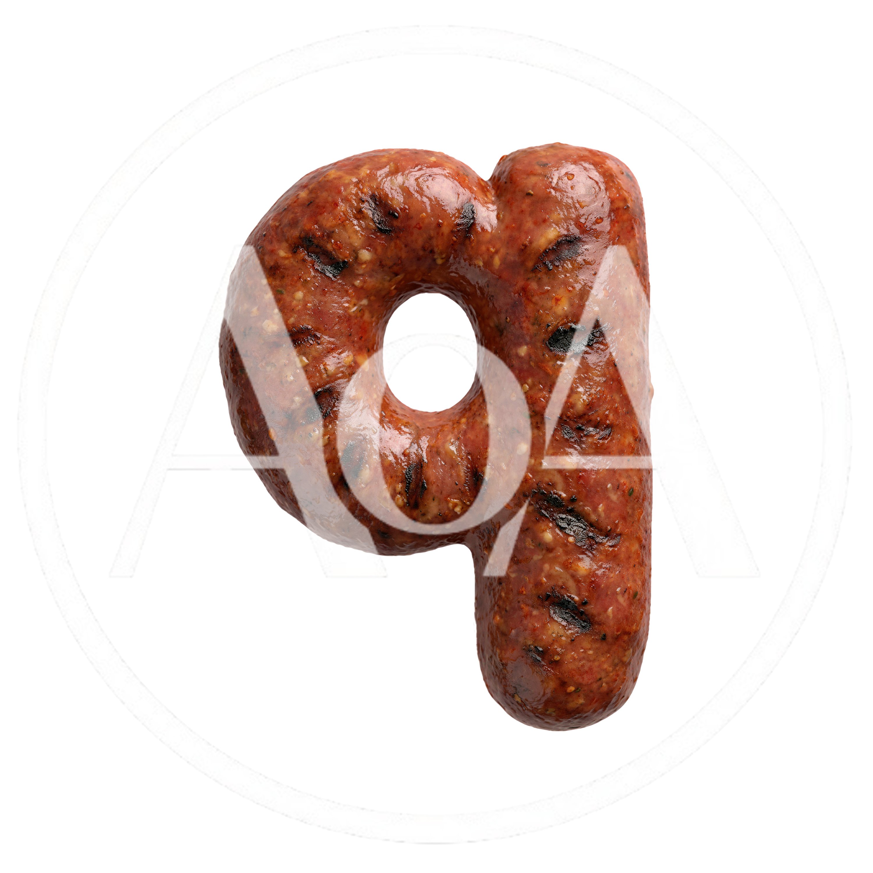 Grilled Sausage Letter Q Isolated On White Background