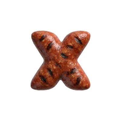Grilled Sausage Letter X Isolated On White Background
