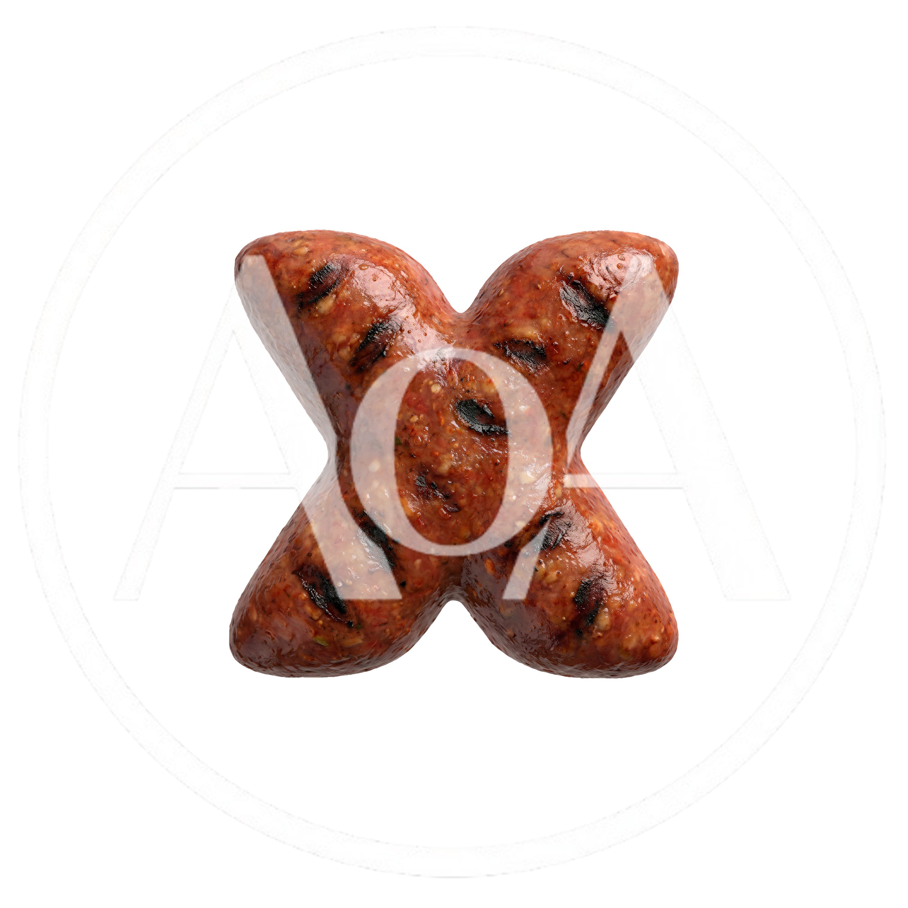 Grilled Sausage Letter X Isolated On White Background