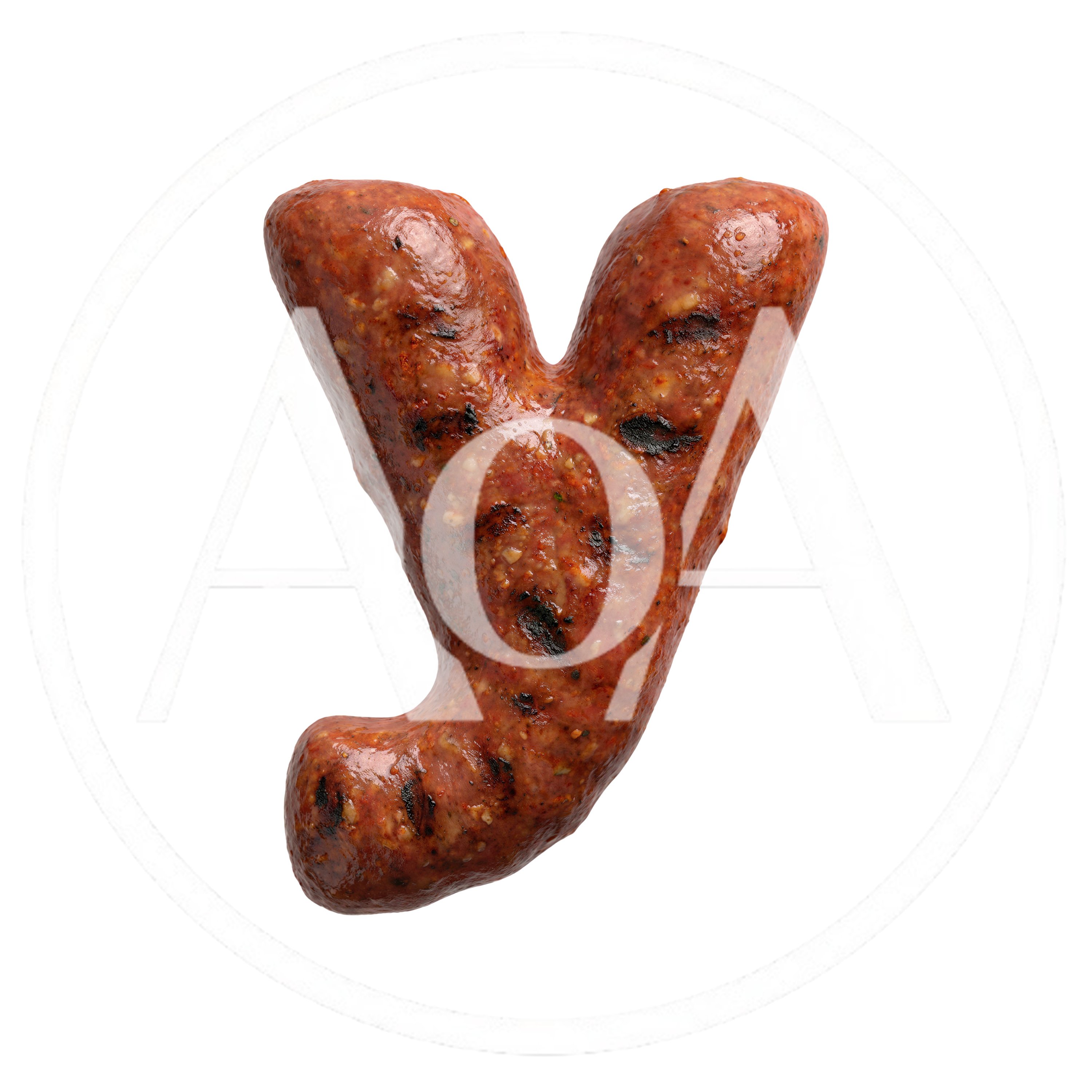 Grilled Sausage Letter Y Isolated On White Background