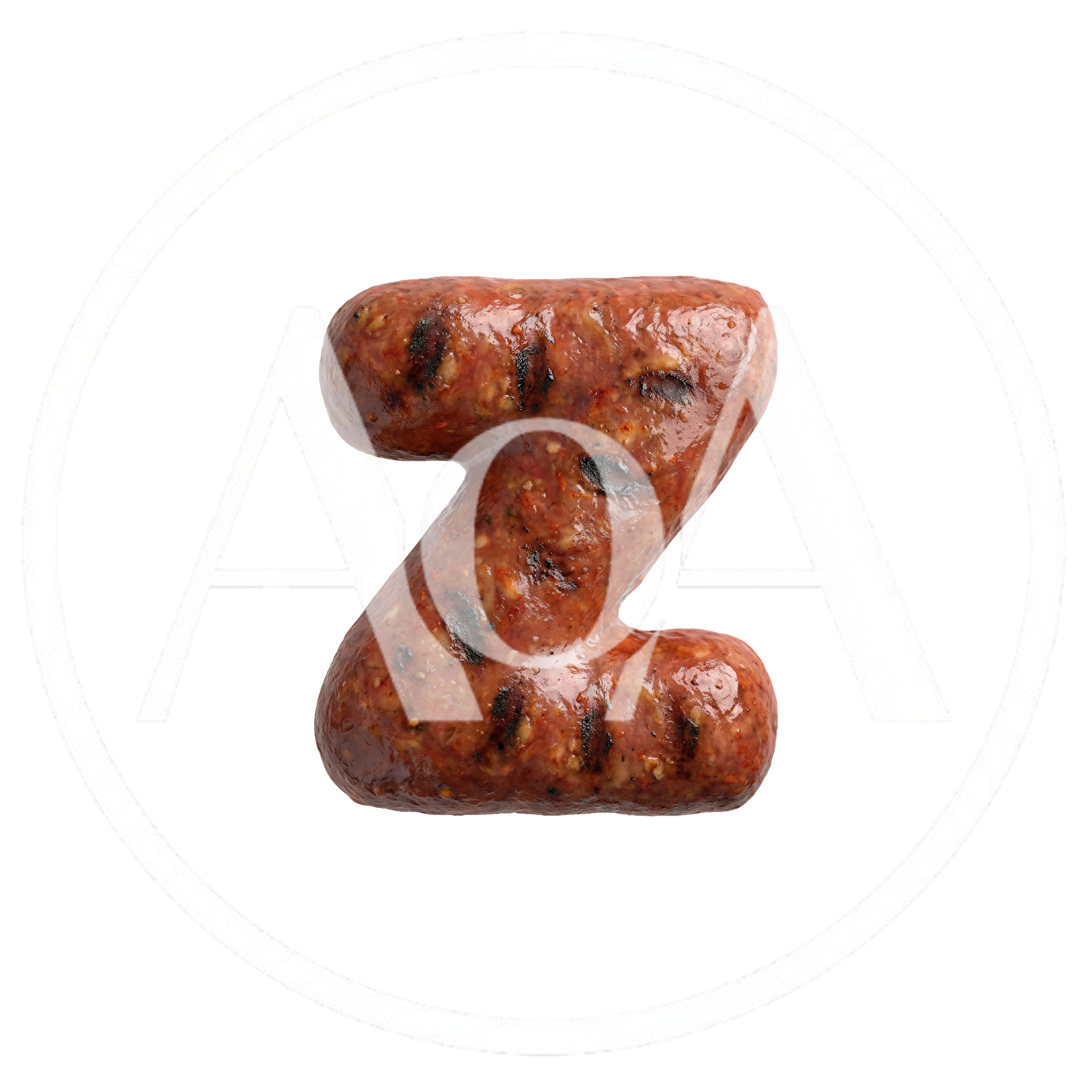 Grilled Sausage Letter Z Isolated On White Background