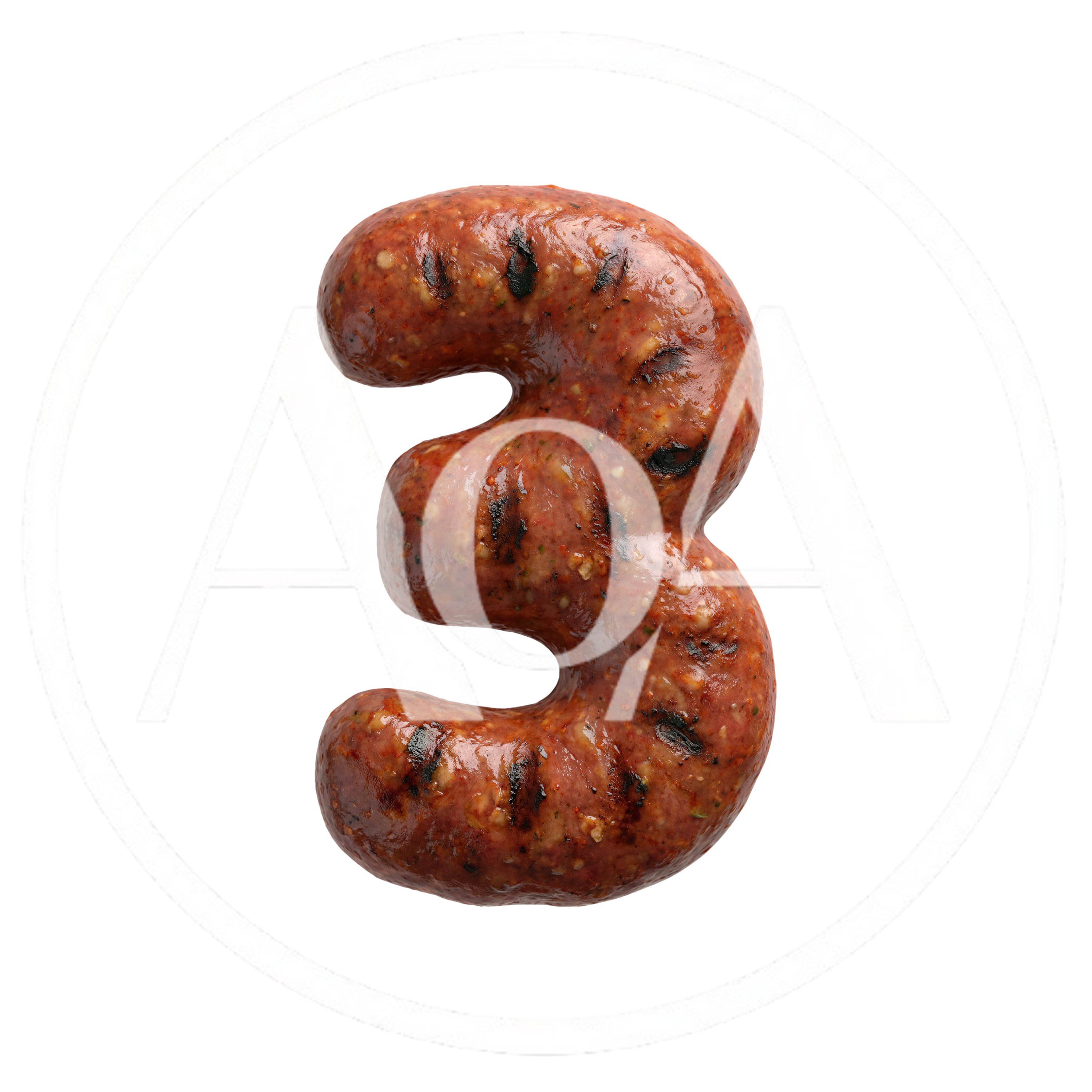 Grilled Sausage Number Three Isolated On White