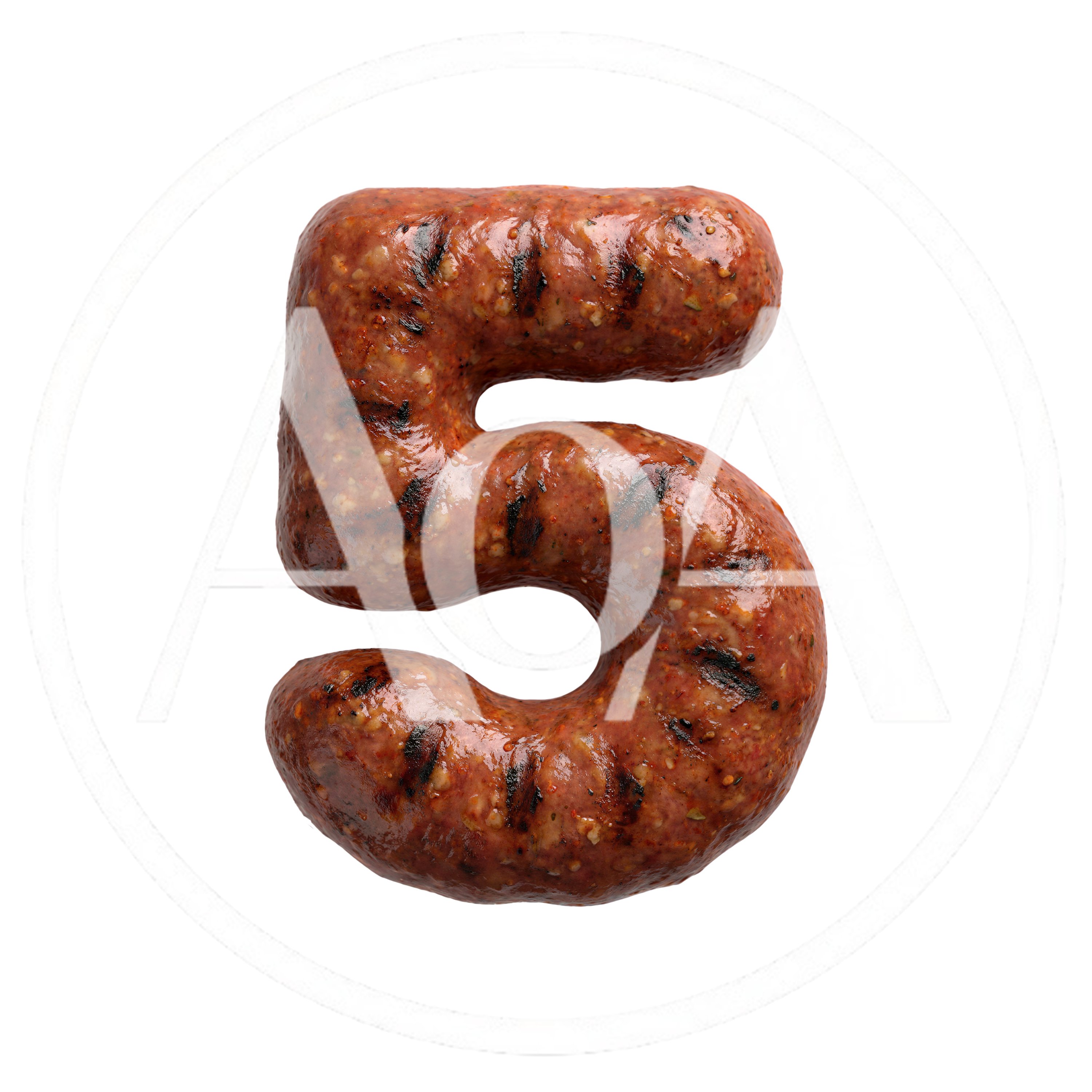 Grilled Sausage Number Five Isolated On White Background